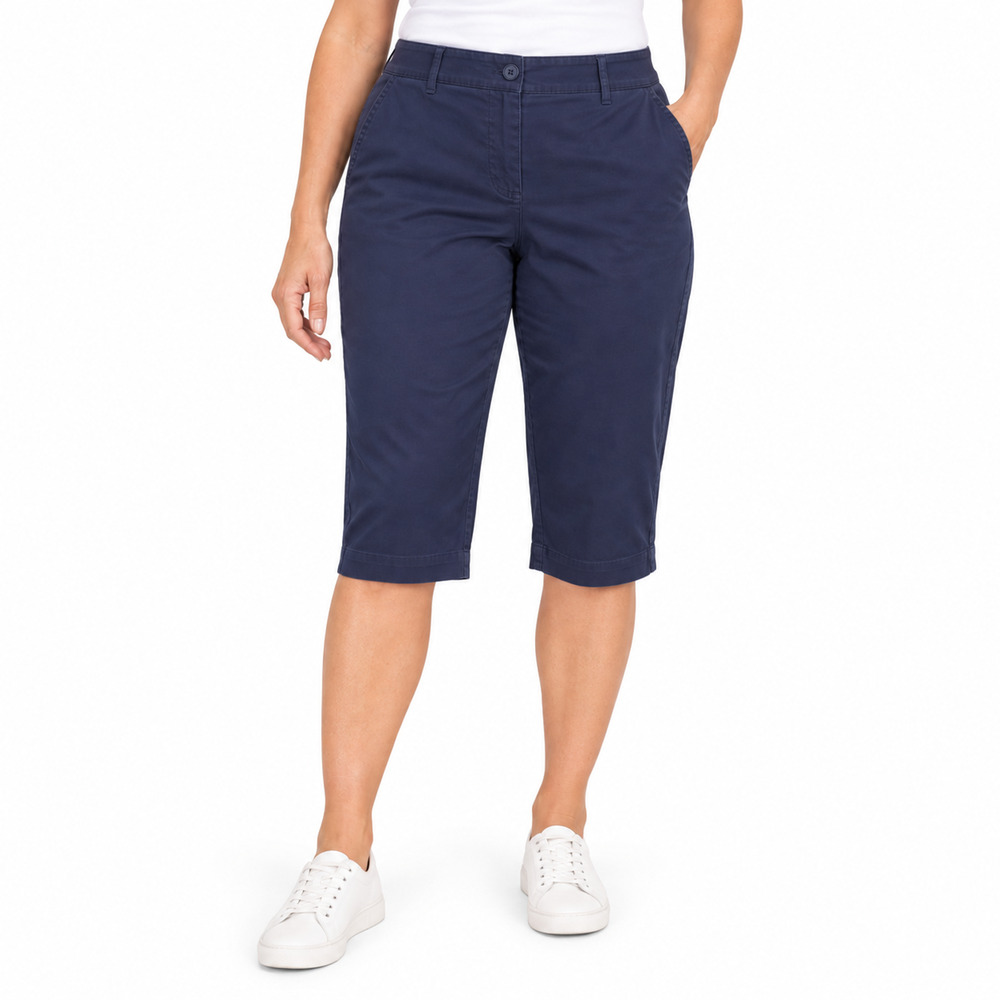 Talbots Petite Navy Blue Stretch Cotton Capri Flat Front Khaki Pants sz 12 P